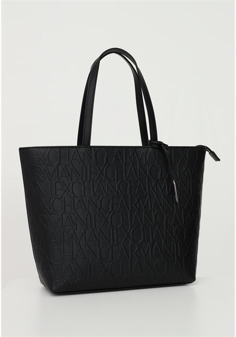 Black women's shopper with all-over lettering logo ARMANI EXCHANGE | 942650CC79300020